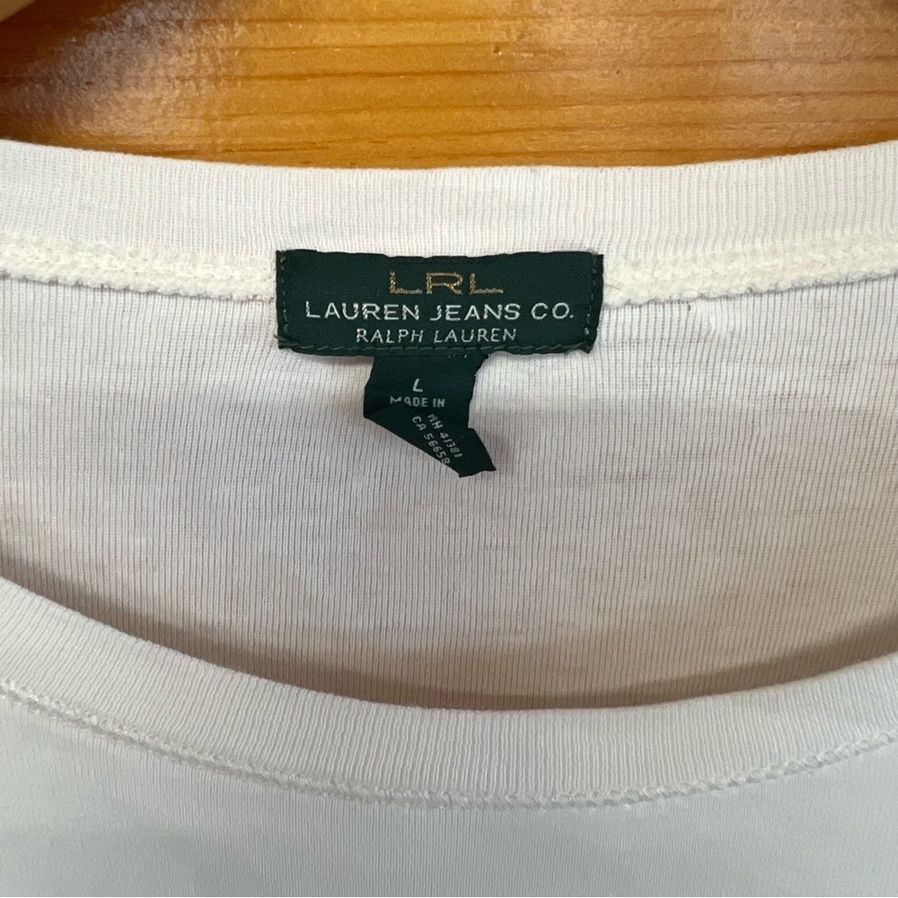 VTG LAUREN RALPH LAUREN Cream 3/4 Sleeve Women's Round Neck Button-Shoulder Top - Picture 3 of 4